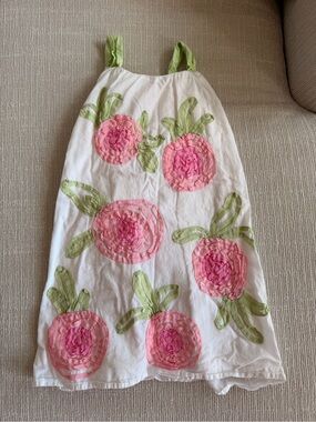 Halabaloo white Girls' Dress with Pink raised floral pattern 6Y
